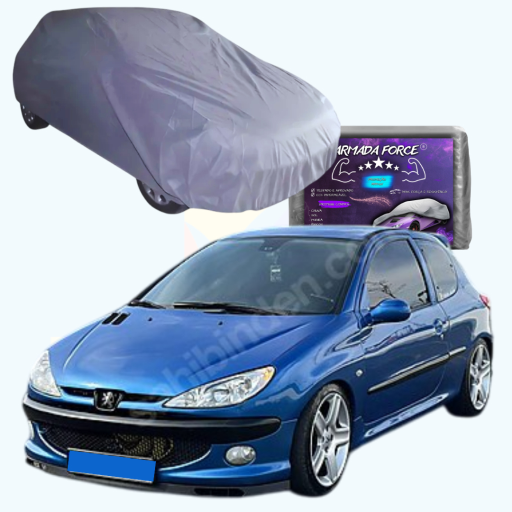 CAPA PARA COBRIR CARRO PEUGEOT 206 HATCH-PRESENCE,FELINE,SENSATION,QUIKSILVER,RALLYE - IMPERMEÁVEL,SEM FORRO E COM FORRO
