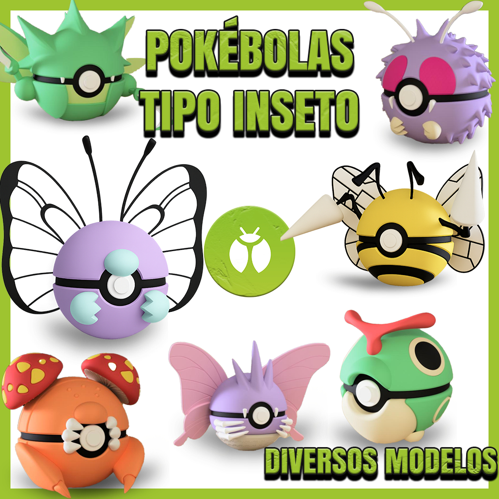 Pokébolas Personalizadas Tipo Inseto 🐛 | Butterfree, Scizor, Heracross e mais | Coleção Pokémon 3D