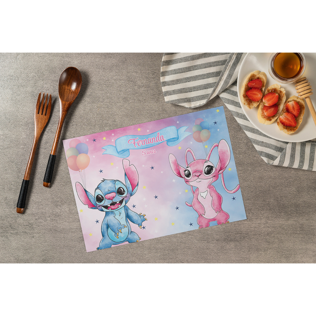 Jogo Americano Stitch e Angel 40 cm Sousplat (descartável)