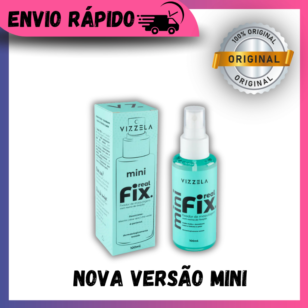 Vizzela Real Fix Fixador de Maquiagem Líquido Spray Mini - 100ml Vegano Blindagem 100% Original