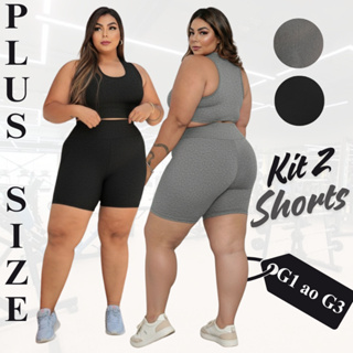 Kit C/ 2 Shorts Legging Feminino Fitness Academia Em Suplex Plus Size Meia Coxa Liso Curve em Oferta na Shopee