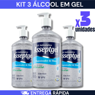 KIT 3/2/1 Álcool em Gel Antisseptico Asseptgel 420g Cristal Hidratante Aloe Vera Válvula Pump em Oferta na Shopee