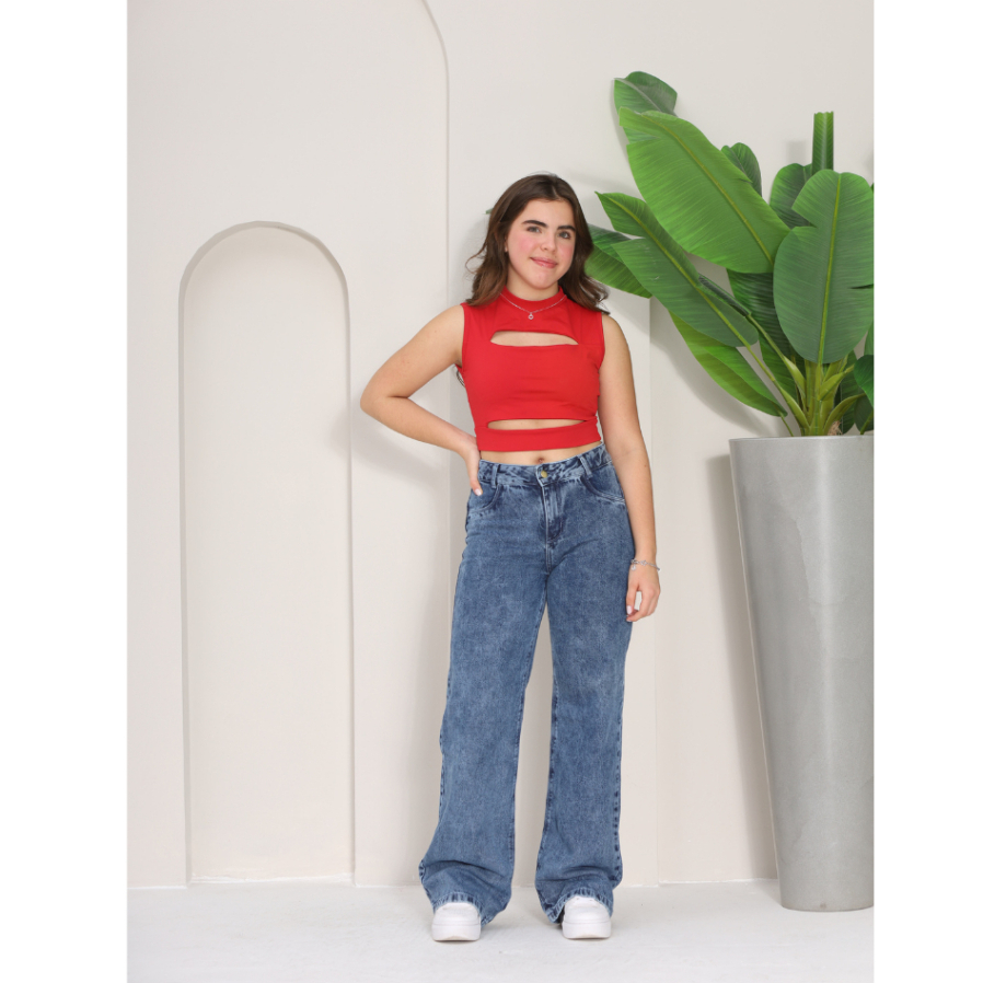 Calça Jeans Wide Leg Feminina Reta Moda de Menina Com Ajuste Infantil Juvenil 10-16 em Oferta na Shopee