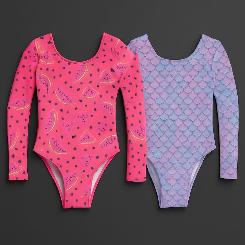 Maiô Infantil Menina Juvenil Manga Longa Proteção Solar UV50+ Roupa de Praia Banho Natação Estampado Desenhos Infantil