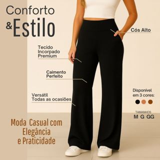 Calça Pantalona Moletinho Cintura Alta  Meia Estação com Bolso em Oferta na Shopee