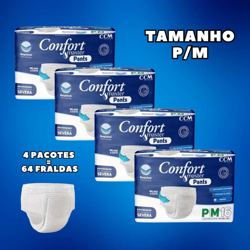 Kit 4 Fralda Calça Geriátrica Pós Parto Confort Master Pants P/M - Total 64 Fraldas em Oferta na Shopee