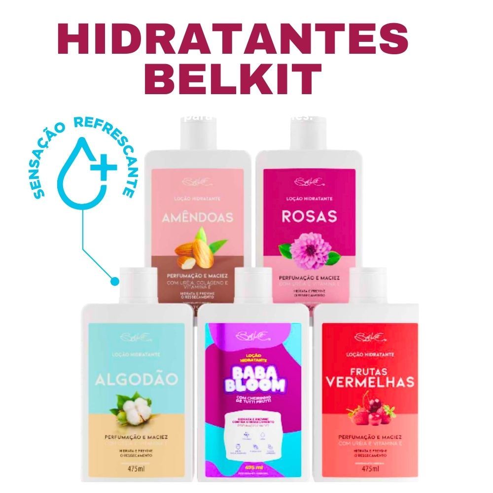 Kit Hidratante Corporal Belkit BRK 475ml Amêndoas Rosas, Algodão, Baba Bloom, Frutas Vermelhas em Oferta na Shopee