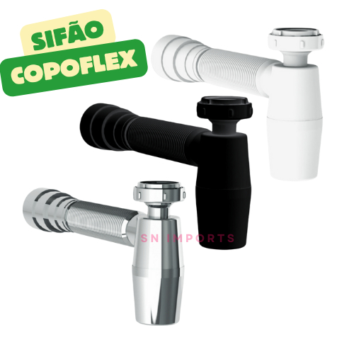 Sifão Sanfonado para Lavatório e Pia Copoflex Branco Cromado Preto