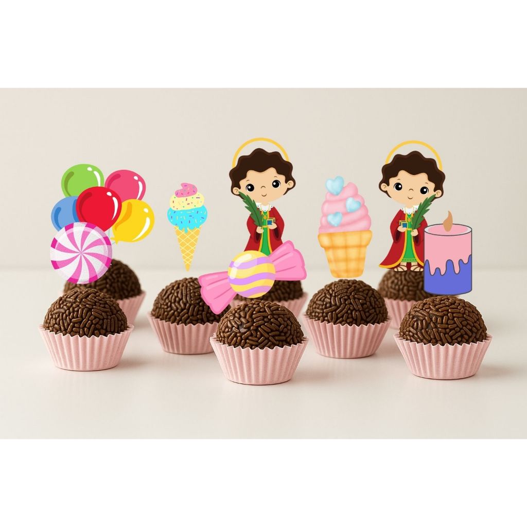 20/30/50 Toppers para Doces - Docinhos Cosme e Damiao 4cm PRONTO PRA USAR