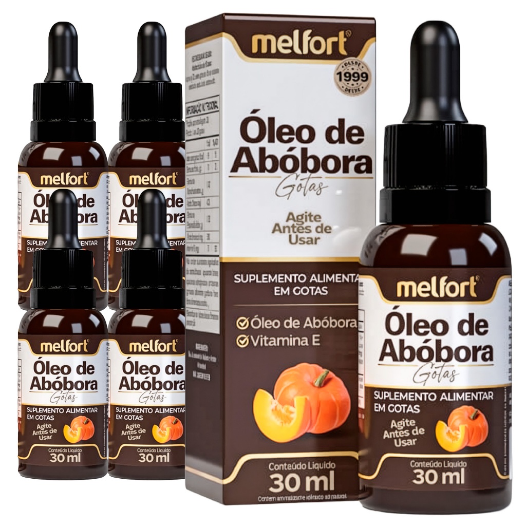 5x Óleo de Abóbora 30ml Suplemento Alimentar em Gotas Óleo de Semente de Abóbora + Vitamina E