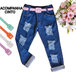 Calça Jeans Feminina Infantil de Menina Destroyed