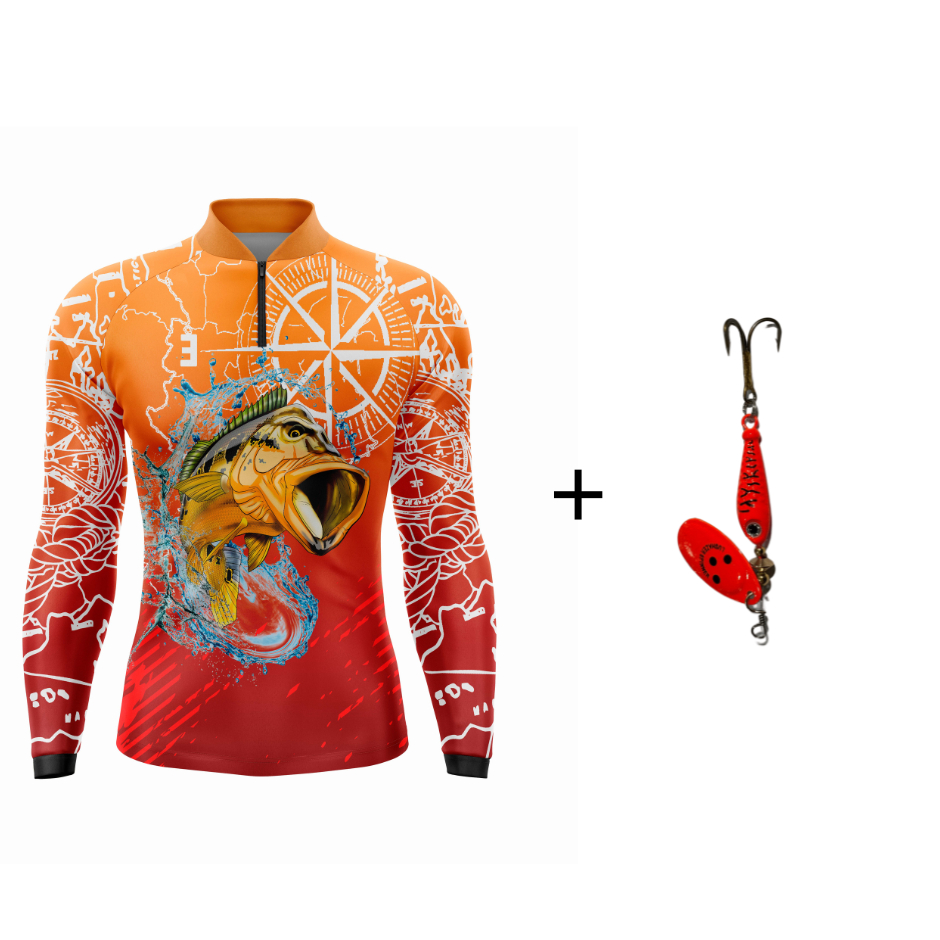 Camisa Camiseta Pescaria Proteção Solar Uv+50 SK26 + Isca Spinner Bait Superking