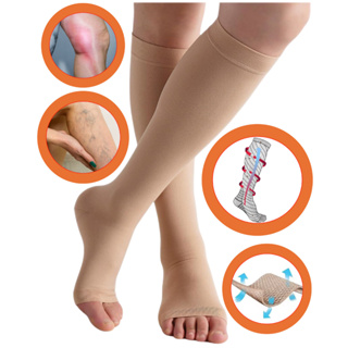 Meia 3/4 Média Compressão 20-30mmhg Pé Aberto Sem Ponteira em Oferta na Shopee