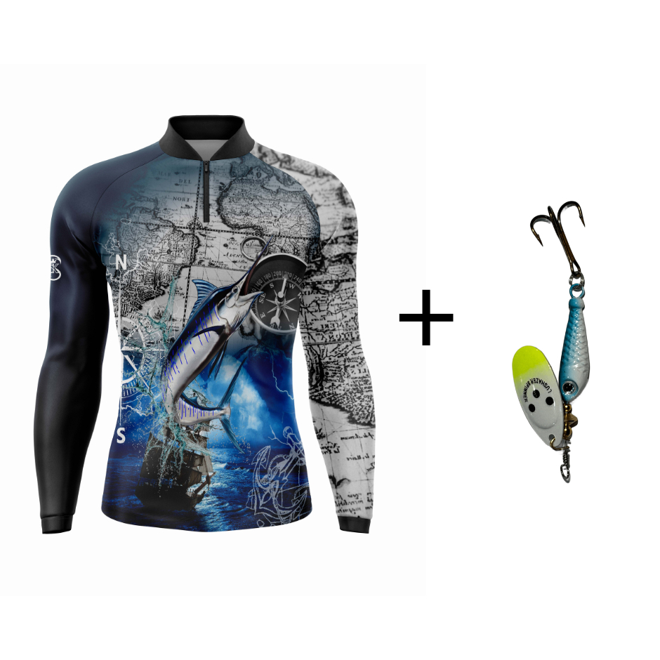 Camisa Camiseta Pescaria Proteção Solar Uv+50 SK42 + Isca Spinner Bait Superking