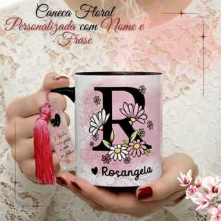 Caneca Personalizada Nome Floral Linda com nome personalizado