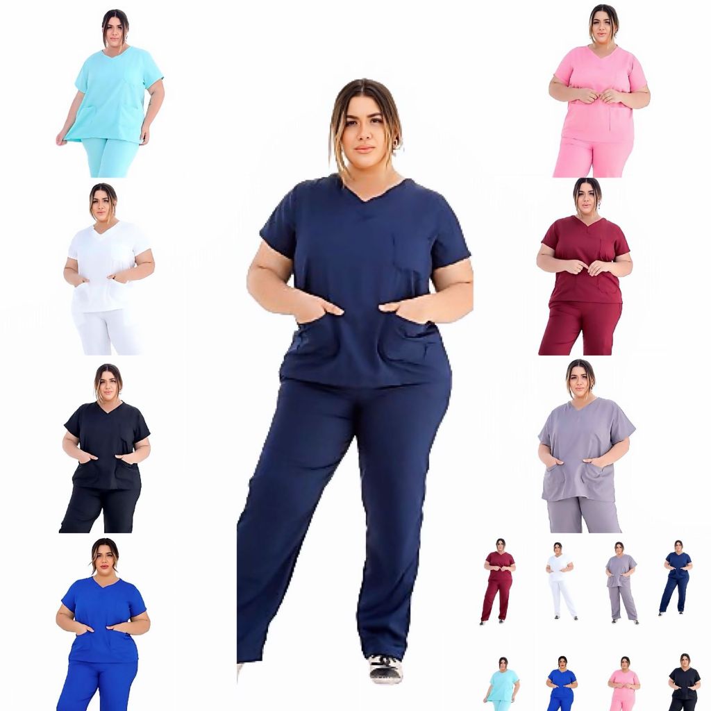 Conjunto pijama cirúrgico scrub hospitalar feminino acinturado tecido gabardine Plus Size 10