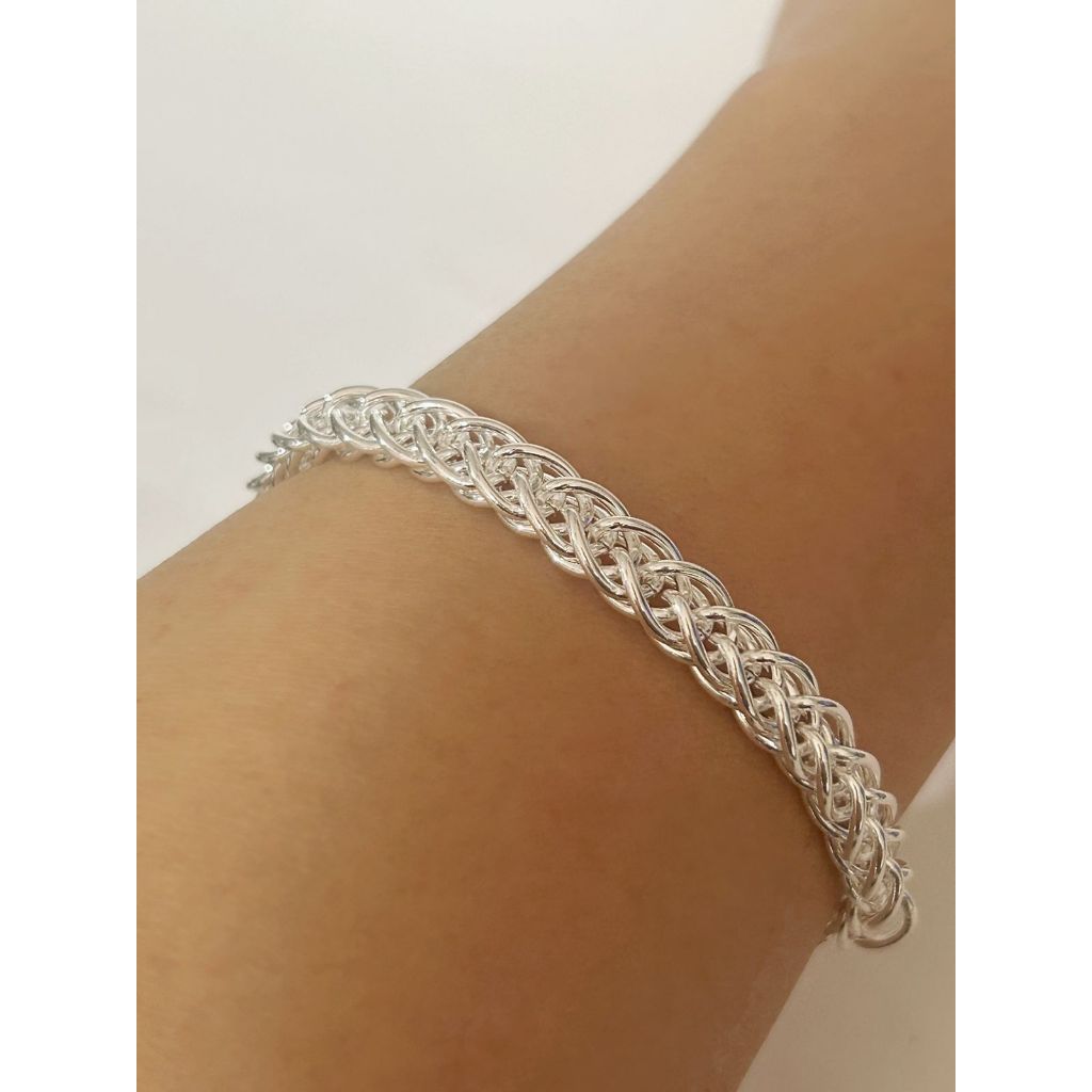 Pulseira Corrente Trançada Espiga - Folheada a Prata