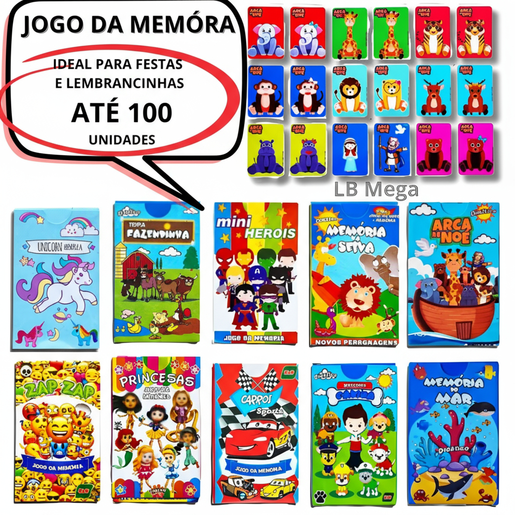 Kit 30 a 100 Caixinhas Jogo da Memória Sortidos Educativo para Crianças Festas Aniversario Sacola Surpresa