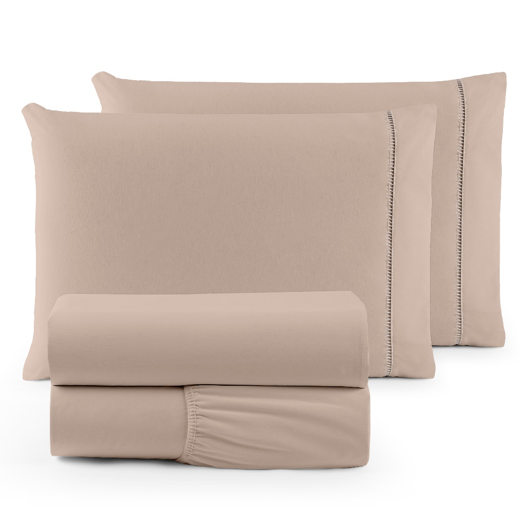 Jogo Cama Lençol Micropercal 400 Fios Queen 03 Peças Ponto Palito com Elástico Toque Macio🛏️ Lençol Queen 3 Peças Liso M