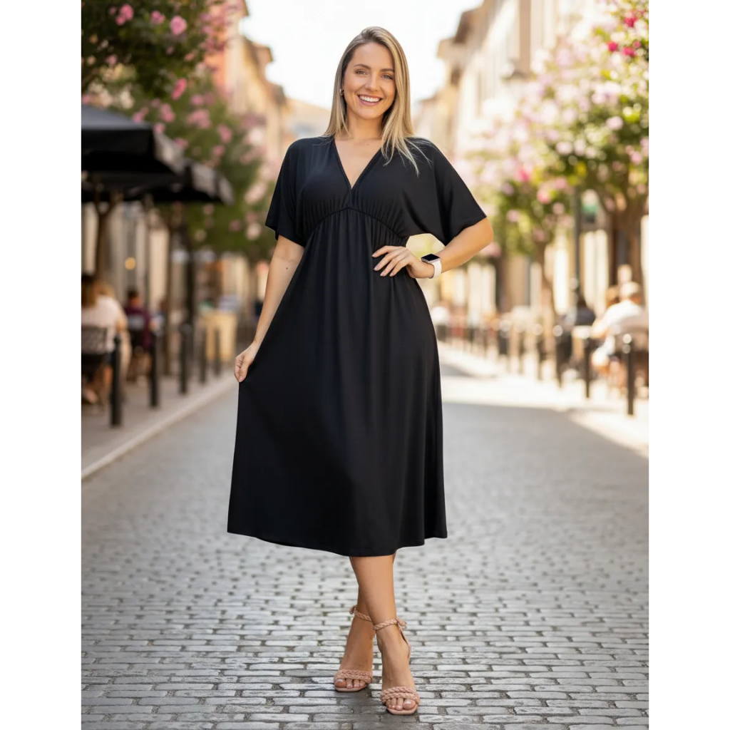 Vestido Manga Morcego Midi Viscolycra Premium Gestante Amamentar Casual Gravida Parto Maternidade em Oferta na Shopee