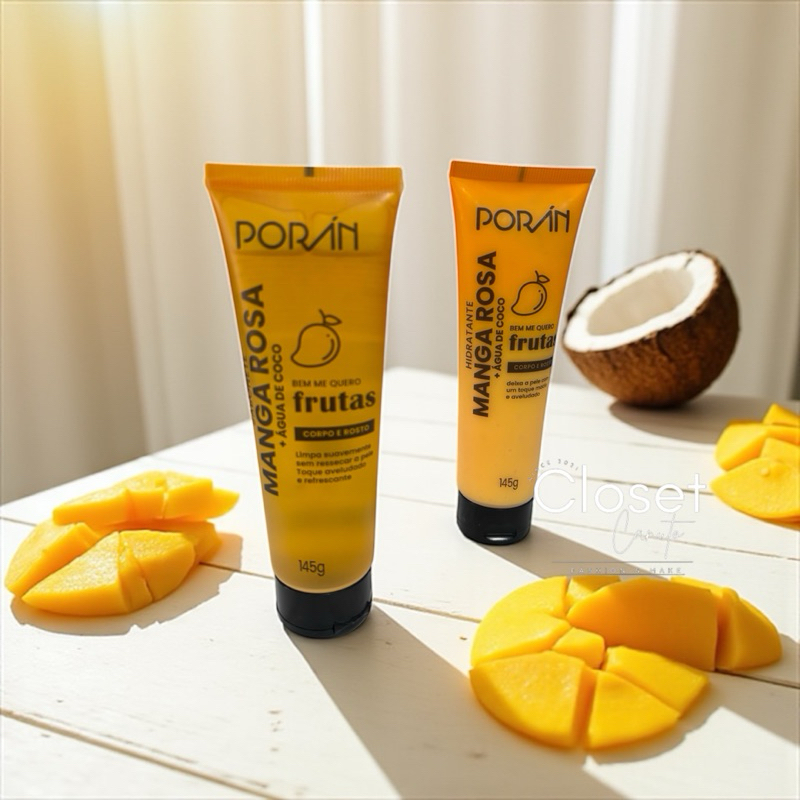 Hidratante Corporal e Facial Manga Rosa + Água de Coco Poráin 145g – Toque Refrescante