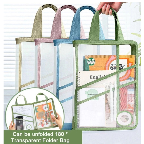 Bolsa com Zíper, bolsa transparente multifuncional em PVC, bolsa portátil grande capacidade para documentos