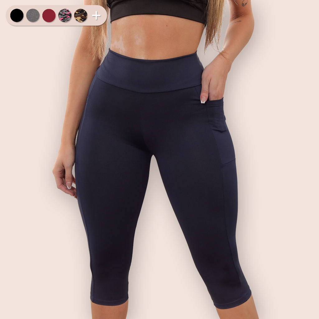 Calça Capri Legging Corsário 3/4 com Bolsos para Academia Trabalho em Suplex Premium Feminina