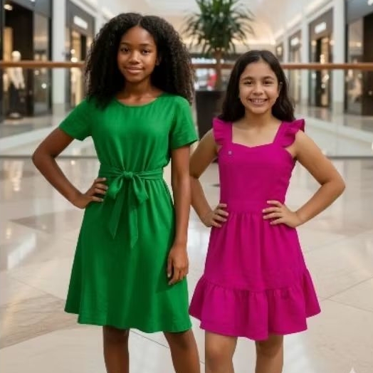 Vestido Infantil Menina Juvenil Para Passeio Tecido Leve Confortável Conjunto Festa Menina Natal