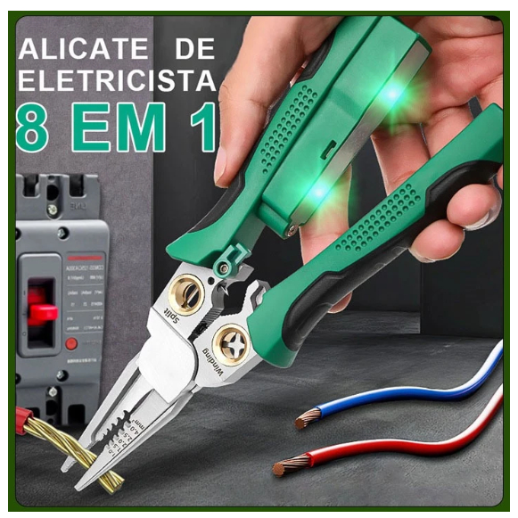 Alicate Eletricista MULTIFUNCIONAL 8 EM 1 Com Medidor De Energia Aço Inoxidável Profissional