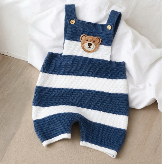 Jardineira bebê Listras em tricot romper Luan em Oferta na Shopee