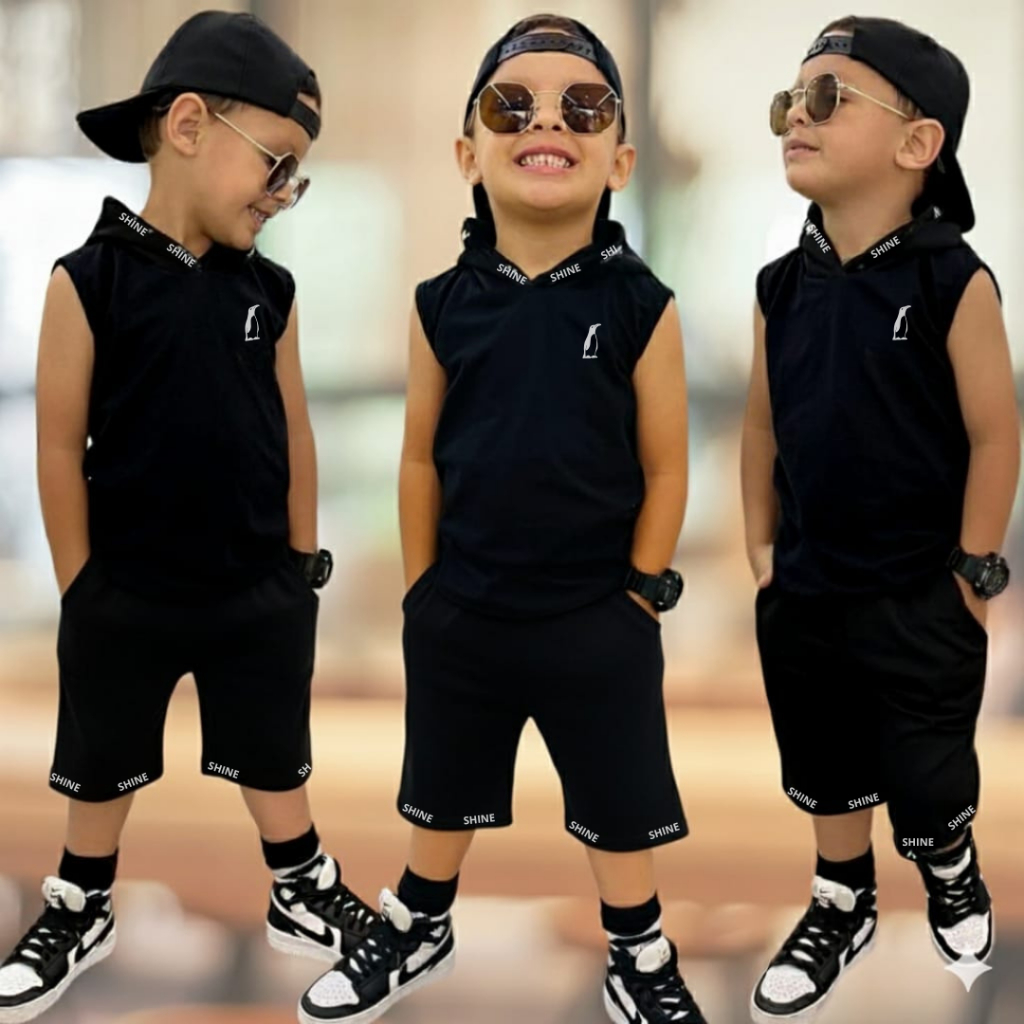 Conjunto Infantil Juvenil Masculino Roupa de Menino Blusa + Bermuda Verão do 2 ao 14