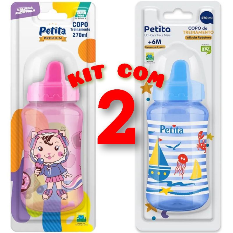 Kit com 2 Copo com Tampa de Treinamento 270ml Petita em Oferta na Shopee
