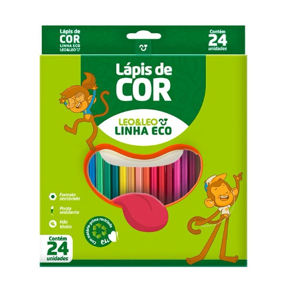 Lápis de Cor Caixa com 24 Cores Eco Escolar Sextavado Leo&Leo