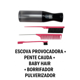 Kit Completo Cabelos – Escova Provocadora + Pente Cauda + Baby Hair + Borrifador Pulverizador em Oferta na Shopee