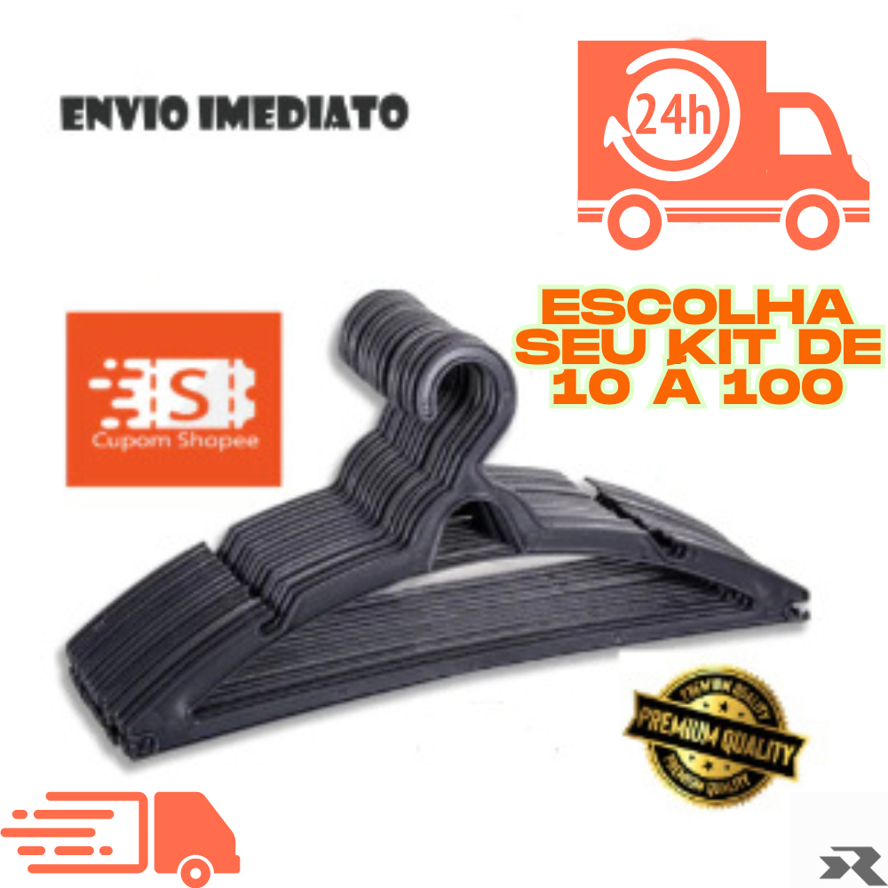 Cabide Adulto Preto Kit 60 Cabides Reforçados Organizador Roupas Envio Imediato em Oferta na Shopee