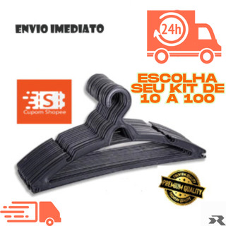 Cabide Adulto Preto Kit de 10 a 100 Cabides Reforçados Organizador Roupas Envio Mesmo dia