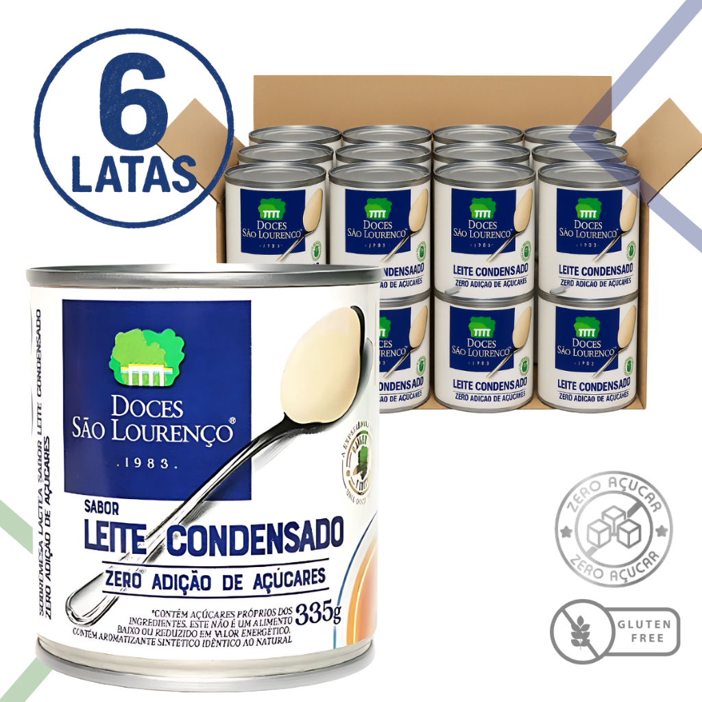 Kit 6 Unid Leite Condensado Zero Açúcar 335g Doces São Lourenço Sem Glúten Diet Sobremesa Cremoso