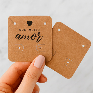Tag para brinco joias "Com muito Amor" 1 Par de Brinco - Papel Kraft Ecológico - Tamanho 4,5x5cm em Oferta na Shopee