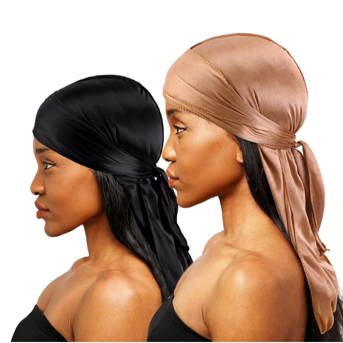 Kit 2 Durags LENÇO sedoso para homens e mulheres, Gorros de cauda longa, Caps Du-rags, Gravata