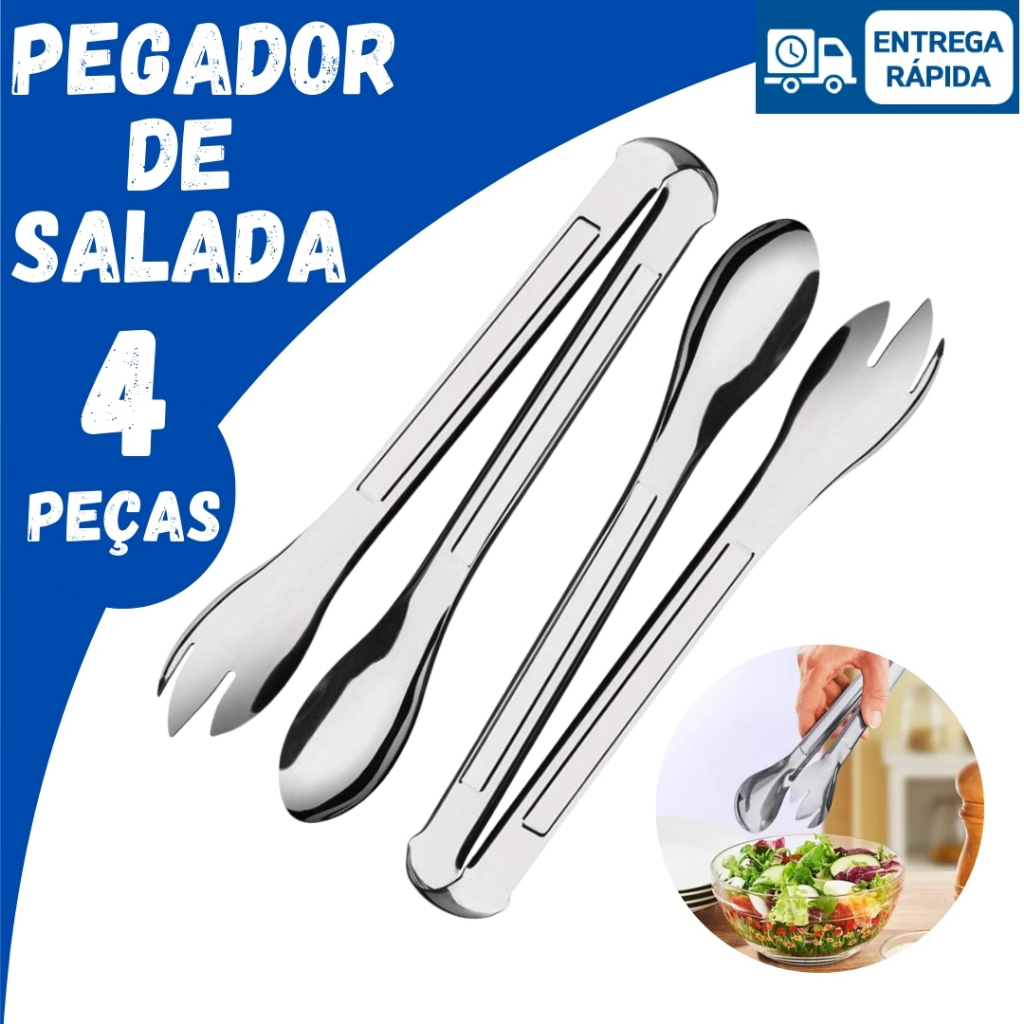 Kit 4/2 ou 1 Pegador Inox para Salada Universal para Massa Churrasco Carne Cozinha para Restaurante Bar