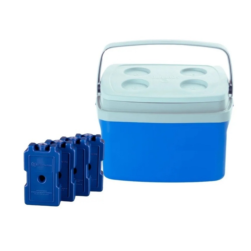 Caixa Térmica 12 Litros Cooler 4 Placas Gelo Reutilizável 400 ml transporte vacina bebida alimento agua sorvete carne
