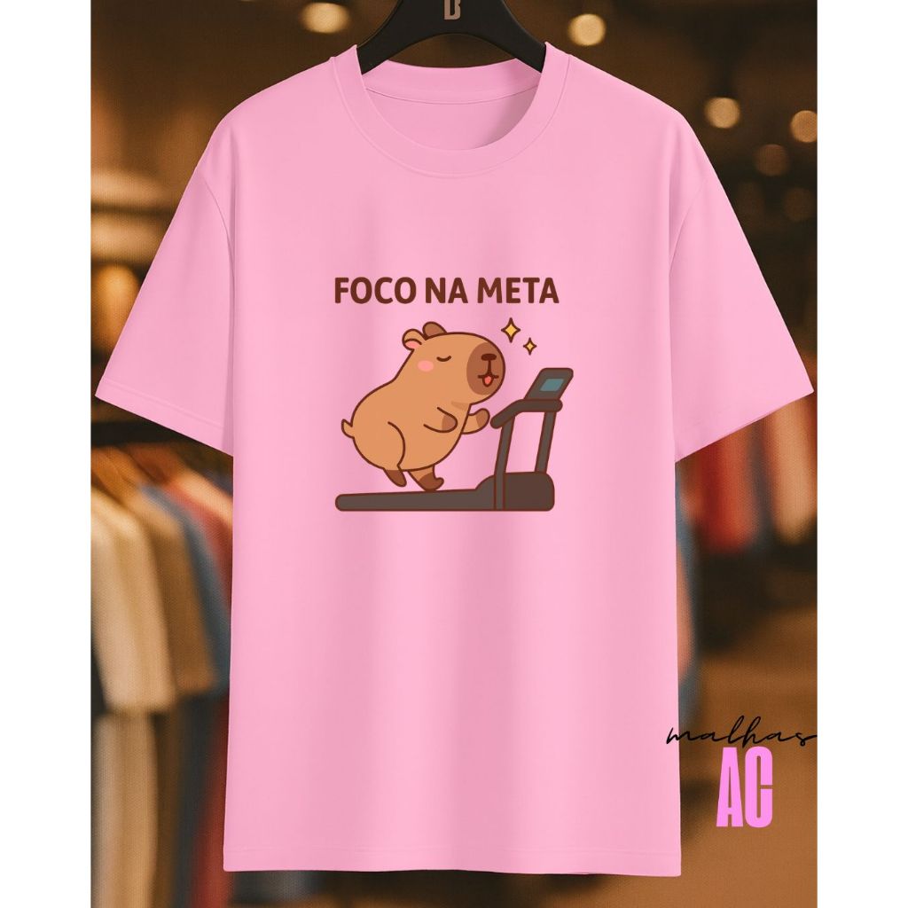 Camiseta Academia Esteira Capivara Foco Meta Estampada 100% Algodão Unissex Masculino Feminino Confortável