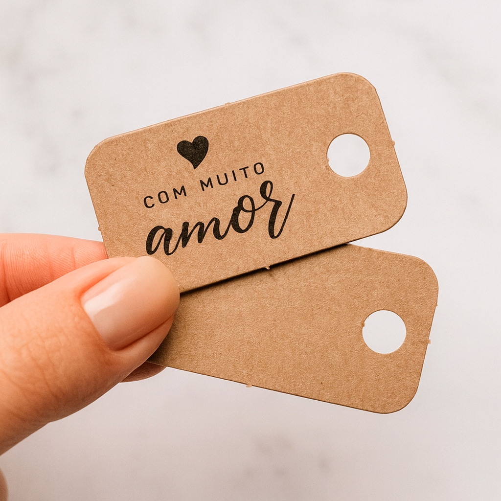 Tag para Anel e Acessórios  "Com muito Amor" - Papel Kraft Ecológico - Tamanho 4x2cm