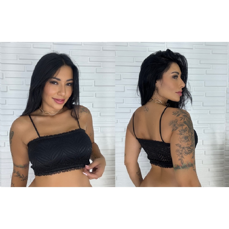 Kit 3 Top Faixa Sem Bojo em Renda Cropped– Alças Fixas e Toque Suave