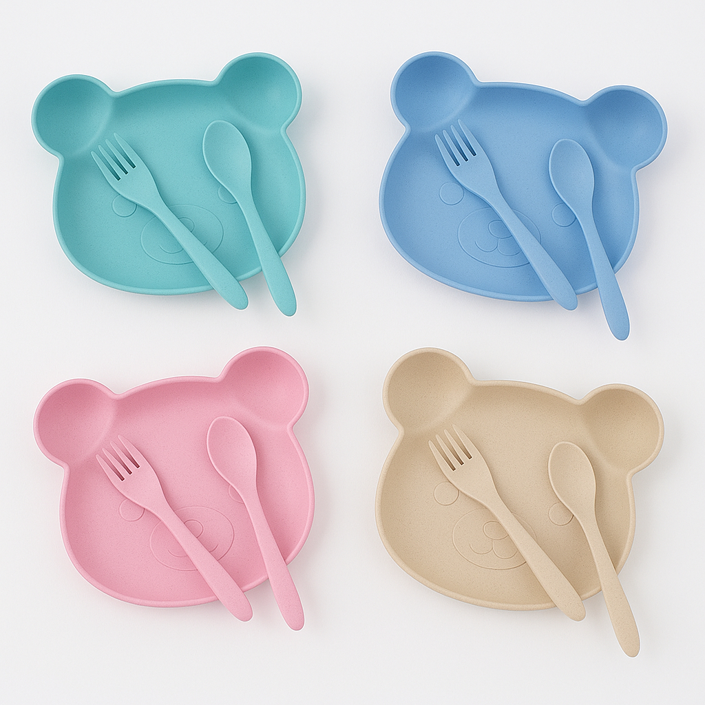 Conjunto Infantil de Alimentação – Prato Urso com Talheres Ergonômicos em Oferta na Shopee
