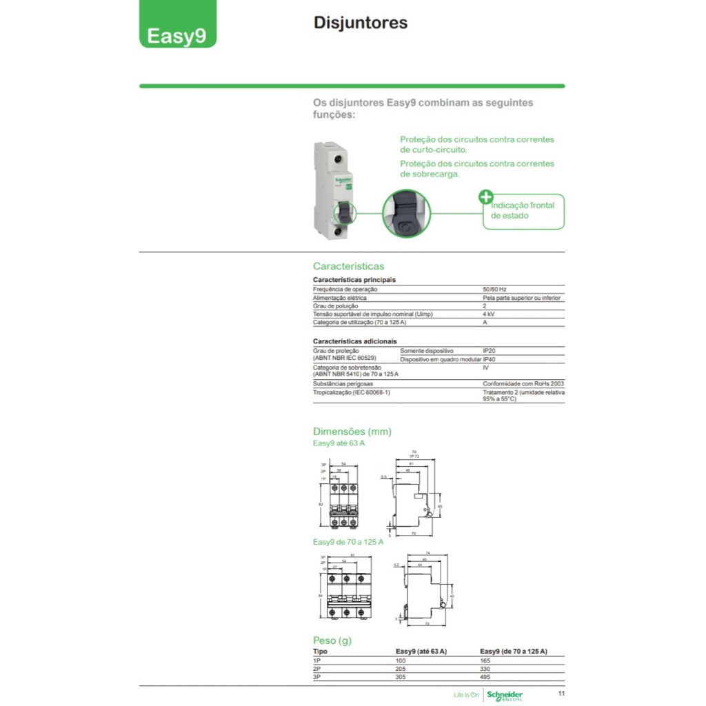 Disjuntor unipolar Schneider Easy9 Curva B 10A a 63A — imagem 2 de 2