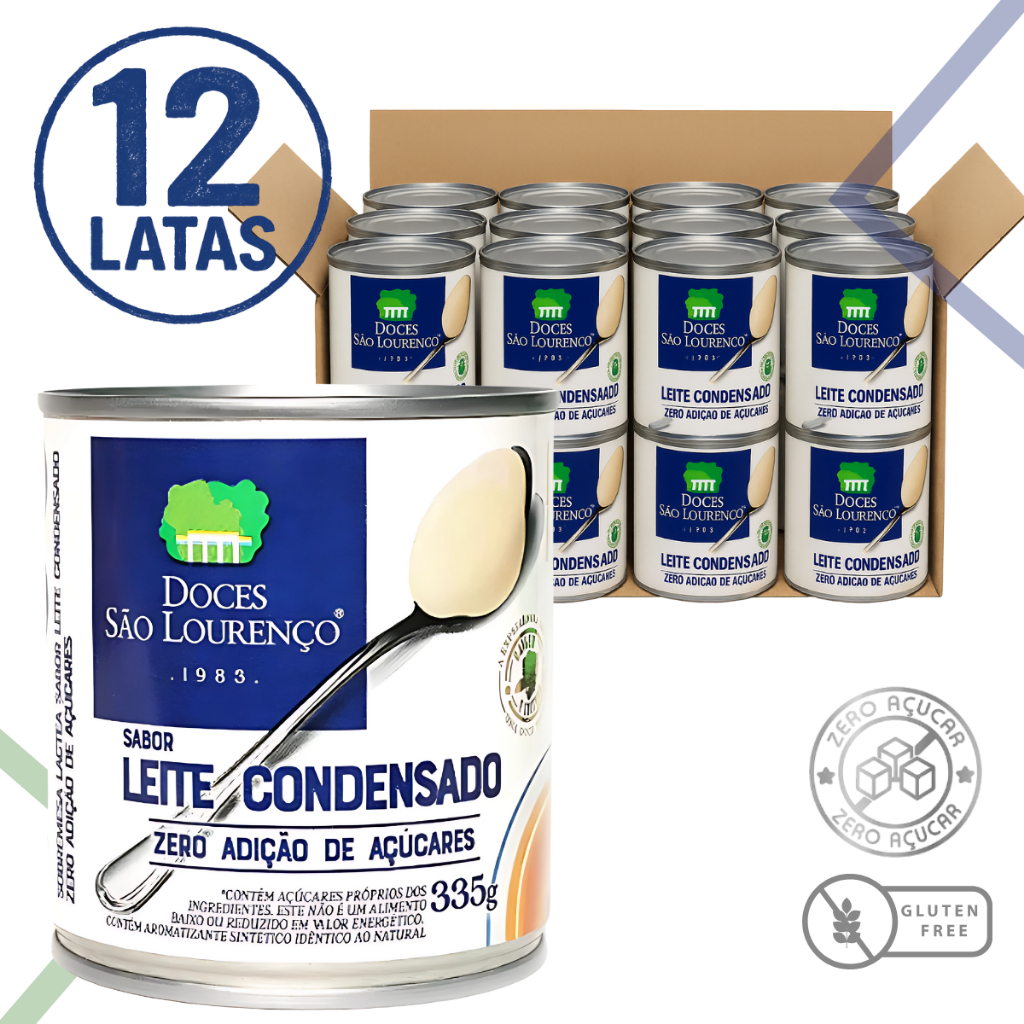 Kit 12 Unid Leite Condensado Zero Açúcar 335g Doces São Lourenço  Sem Glúten Diet Sobremesa