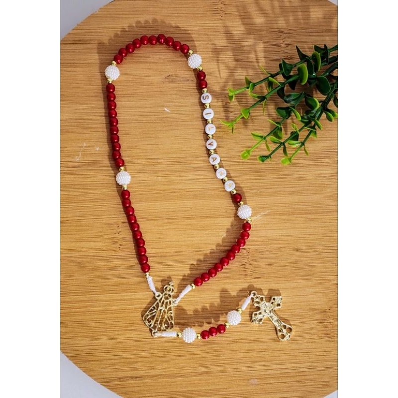 TERÇO PERSONALIZADO NOSSA SENHORA APARECIDA(CRUCIFIXO E ENTREMEIO DOURADO)