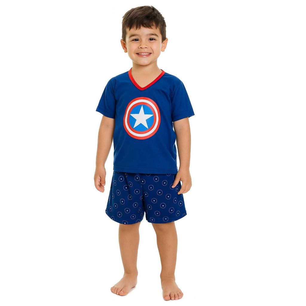 Pijama Infantil Menino Manga curta e short Super Homem Heroi Conjunto Menino de Dormir Criança