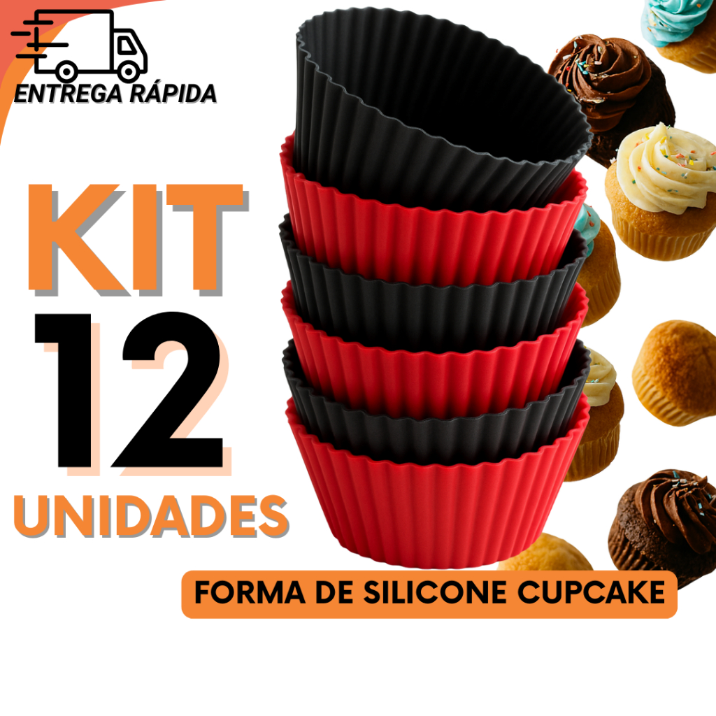 Jogo Forma Cupcake Silicone Antiaderente Para Confeitaria Lanchonetes e Uso Doméstico em Oferta na Shopee